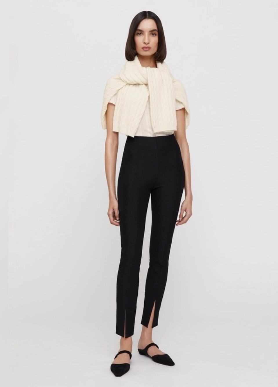 Totome Black Skinny Slit Trousers linen viscose blend WOMENS 34 / US 2